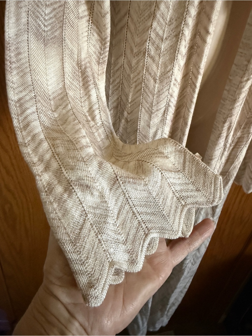 White House Black Market Chevron Pointelle  Beige Open Front Cardigan Size Med - Picture 3 of 11